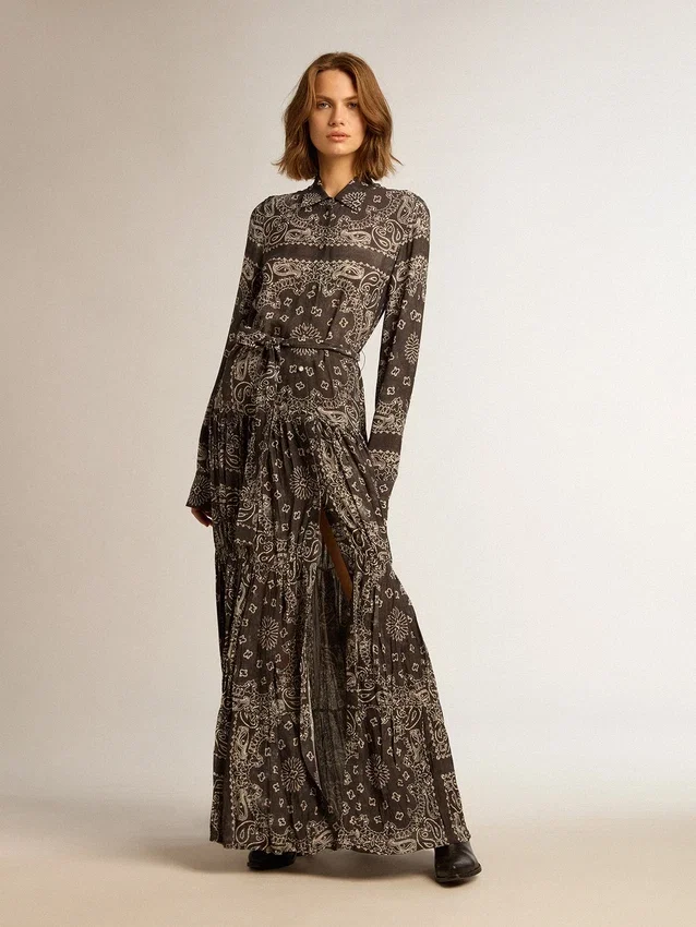 Robe-chemise gris anthracite à imprimé paisley