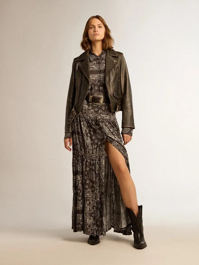 Robe-chemise gris anthracite à imprimé paisley