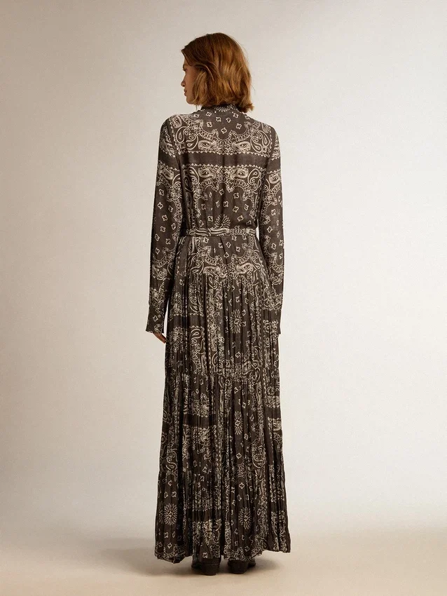 Robe-chemise gris anthracite à imprimé paisley