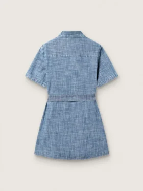 Robe-chemise à manches courtes pour fille « Journey » en chambray de coton bleu clair avec écusson brodé