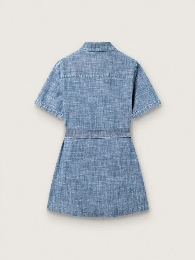 Robe-chemise à manches courtes pour fille « Journey » en chambray de coton bleu clair avec écusson brodé