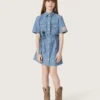 Robe-chemise à manches courtes pour fille « Journey » en chambray de coton bleu clair avec écusson brodé