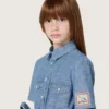 Robe-chemise à manches courtes pour fille « Journey » en chambray de coton bleu clair avec écusson brodé