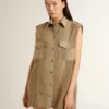 Robe-chemise pour femme en denim couleur sable avec détails militaires