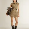 Robe-chemise pour femme en denim couleur sable avec détails militaires