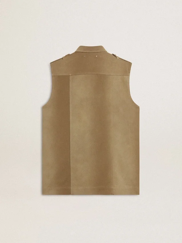 Robe-chemise pour femme en denim couleur sable avec détails militaires
