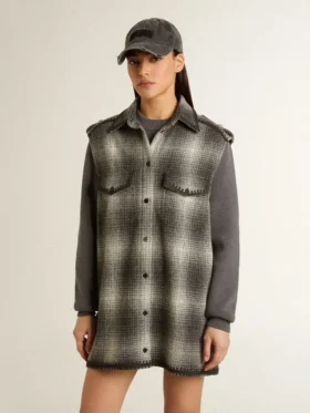 Robe chemise pour femme en mélange de laine gris foncé