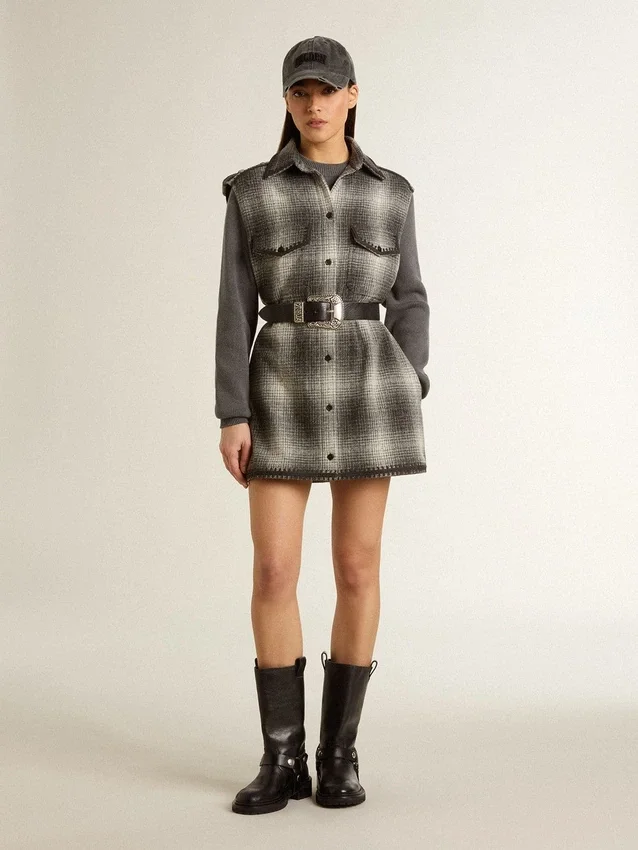 Robe chemise pour femme en mélange de laine gris foncé