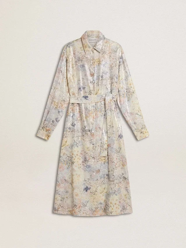 Robe-chemise pour femme à imprimé floral multicolore à paillettes