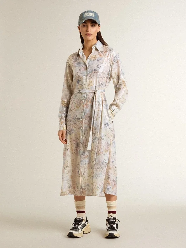 Robe-chemise pour femme à imprimé floral multicolore à paillettes