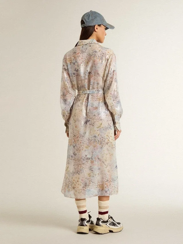 Robe-chemise pour femme à imprimé floral multicolore à paillettes