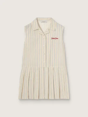 Robe-chemise sans manches à rayures pour filles, couleur écru, beige et gris