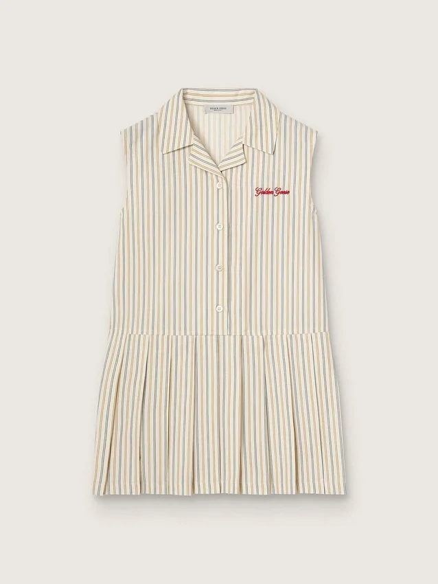 Robe-chemise sans manches à rayures pour filles, couleur écru, beige et gris