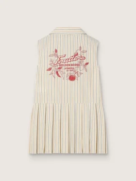 Robe-chemise sans manches à rayures pour filles, couleur écru, beige et gris