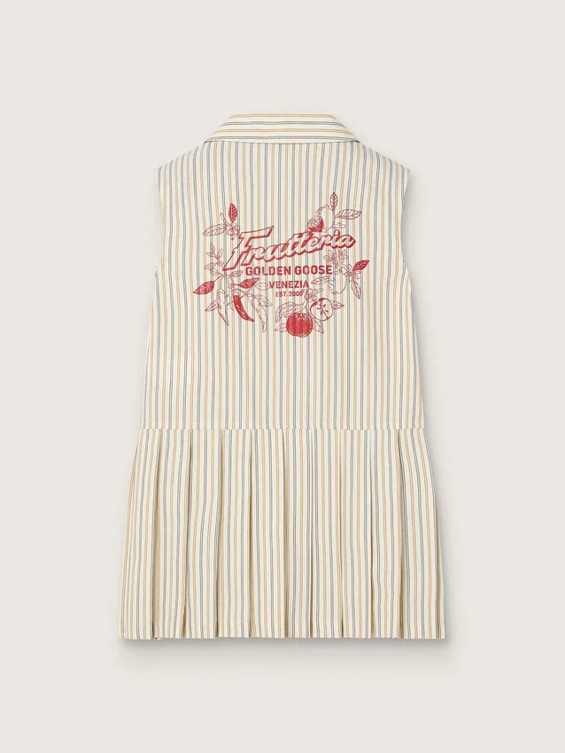 Robe-chemise sans manches à rayures pour filles, couleur écru, beige et gris