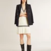 Robe-débardeur en coton blanc délavé pour femme, avec bordures côtelées bleu foncé et cristaux
