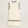 Robe-débardeur en coton blanc délavé pour femme, avec bordures côtelées bleu foncé et cristaux