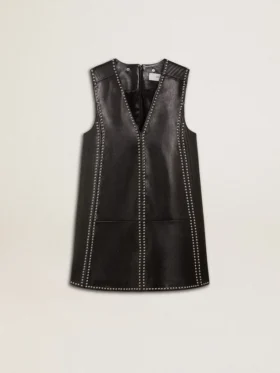 Robe en cuir nappa noir pour femme avec clous