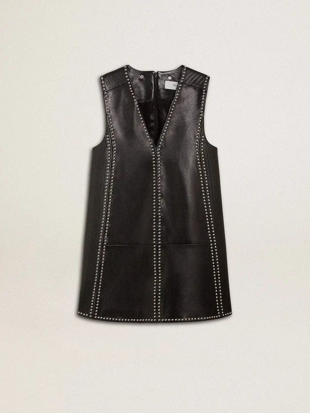 Robe en cuir nappa noir pour femme avec clous