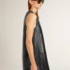 Robe en cuir nappa noir pour femme avec clous
