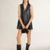 Robe en cuir nappa noir pour femme avec clous