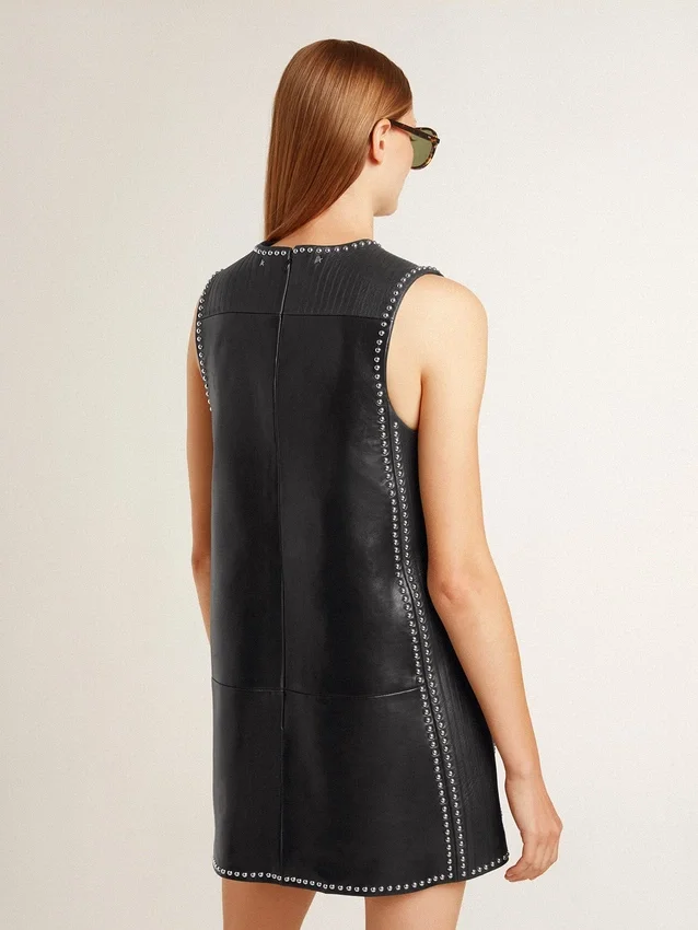 Robe en cuir nappa noir pour femme avec clous