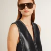 Robe en cuir nappa noir pour femme avec clous