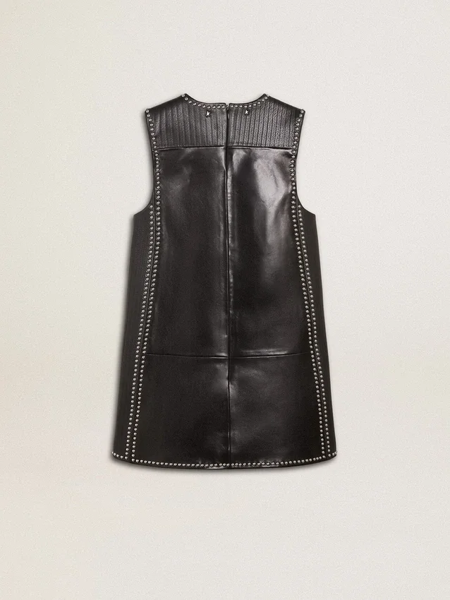 Robe en cuir nappa noir pour femme avec clous