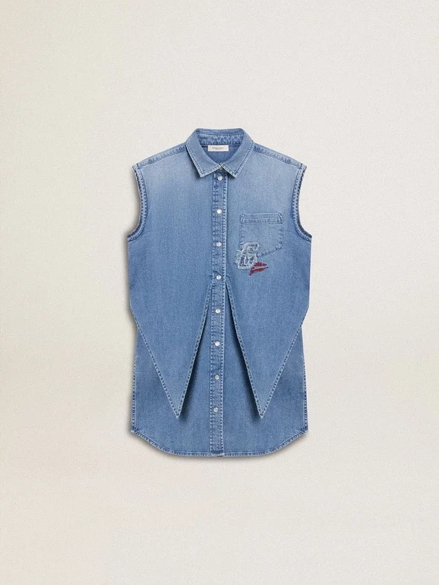Robe en jean pour filles avec nœud sur le devant et broderies