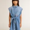 Robe en jean pour filles avec nœud sur le devant et broderies