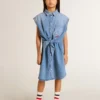 Robe en jean pour filles avec nœud sur le devant et broderies