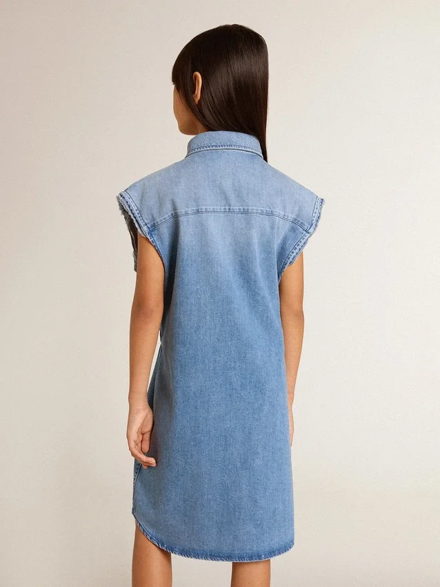 Robe en jean pour filles avec nœud sur le devant et broderies
