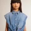 Robe en jean pour filles avec nœud sur le devant et broderies