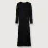 Robe longue pour femme en maille noire avec paillettes noires