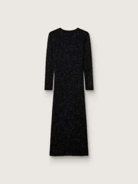 Robe longue pour femme en maille noire avec paillettes noires