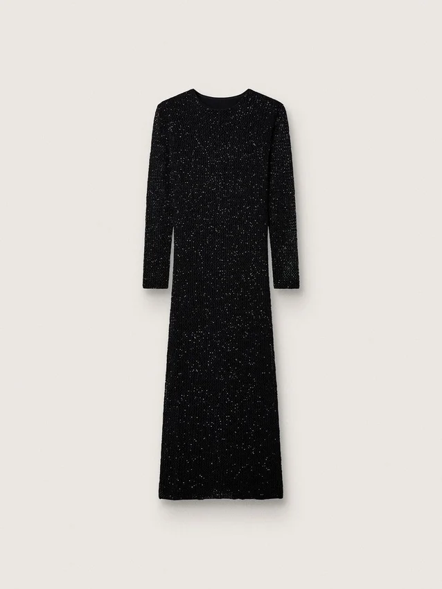 Robe longue pour femme en maille noire avec paillettes noires