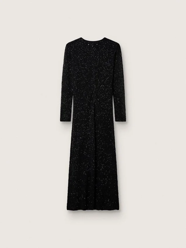 Robe longue pour femme en maille noire avec paillettes noires
