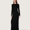 Robe longue pour femme en maille noire avec paillettes noires
