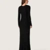 Robe longue pour femme en maille noire avec paillettes noires