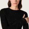 Robe longue pour femme en maille noire avec paillettes noires