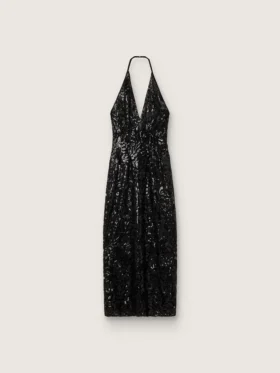 Robe longue pour femme en tulle avec broderie florale en paillettes noires