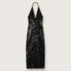Robe longue pour femme en tulle avec broderie florale en paillettes noires