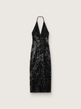 Robe longue pour femme en tulle avec broderie florale en paillettes noires