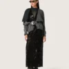 Robe longue pour femme en tulle avec broderie florale en paillettes noires