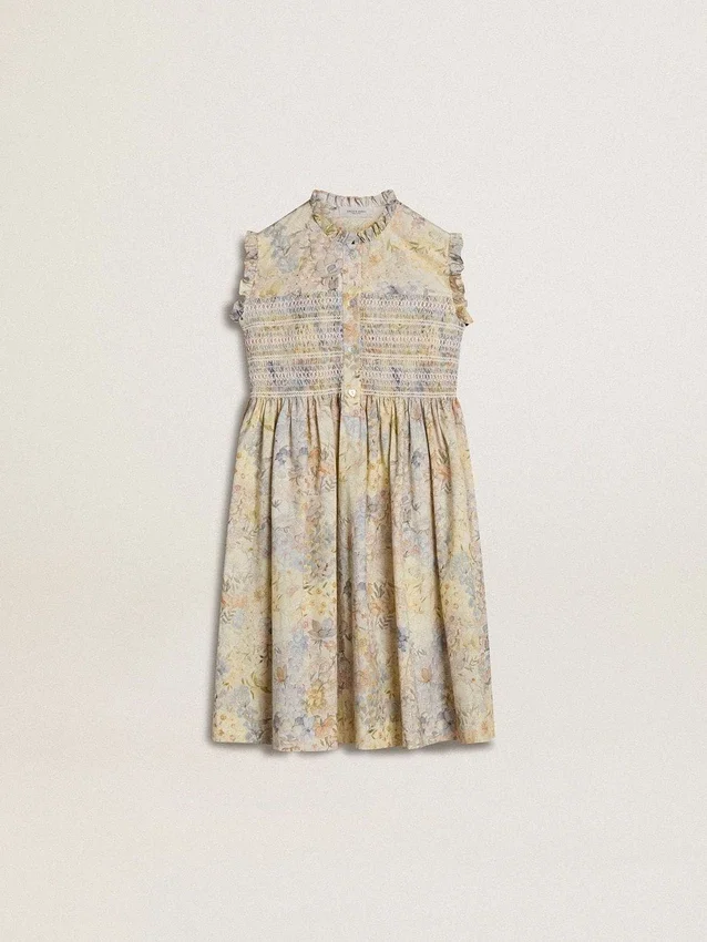 Robe midi en coton pour filles à imprimé floral multicolore