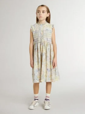 Robe midi en coton pour filles à imprimé floral multicolore