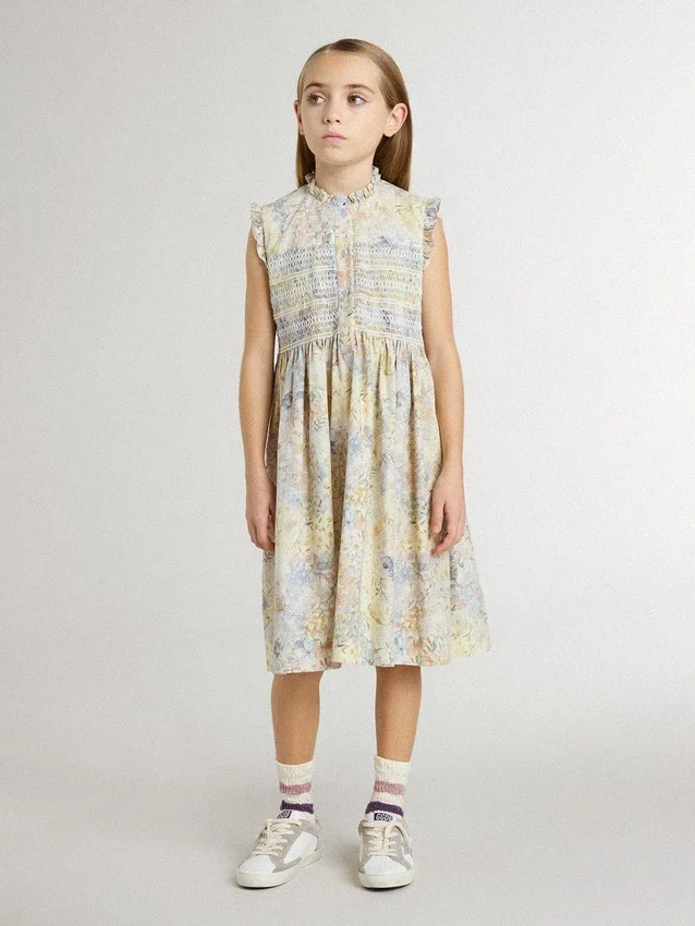 Robe midi en coton pour filles à imprimé floral multicolore