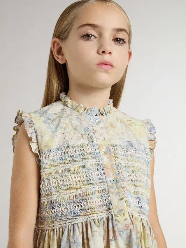 Robe midi en coton pour filles à imprimé floral multicolore