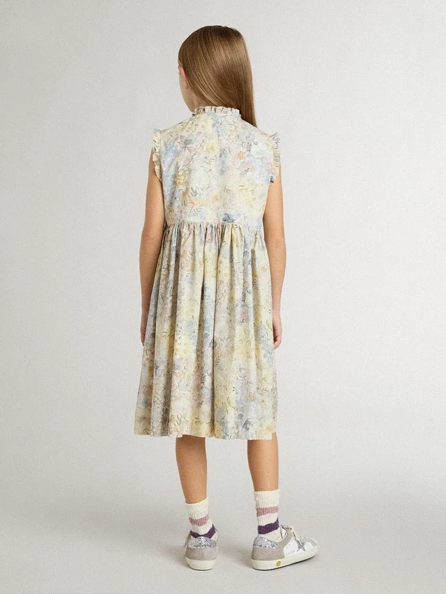 Robe midi en coton pour filles à imprimé floral multicolore