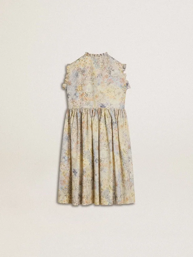 Robe midi en coton pour filles à imprimé floral multicolore